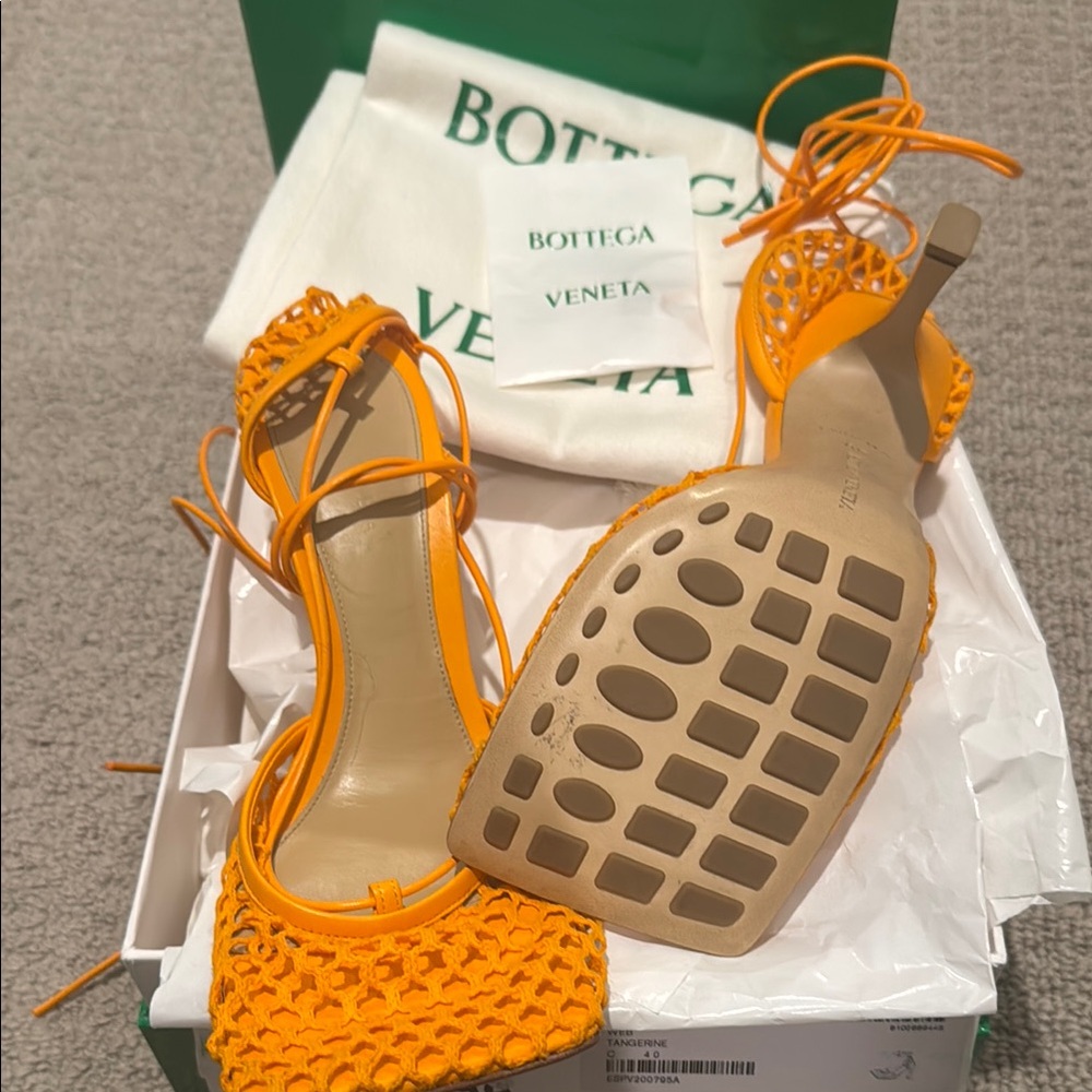 Bottega Veneta Orange Heels with Ankle Straps